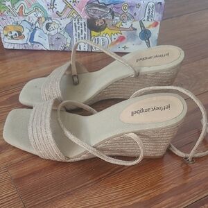 Jeffrey Campbell Sailboat Tan Wedge Sandals with Square-Toe Size 10